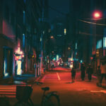 夜の街を歩く人たち