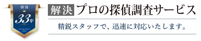 探偵３３年
解決プロの探偵調査サービス
精鋭スタッフで迅速に対応いたします